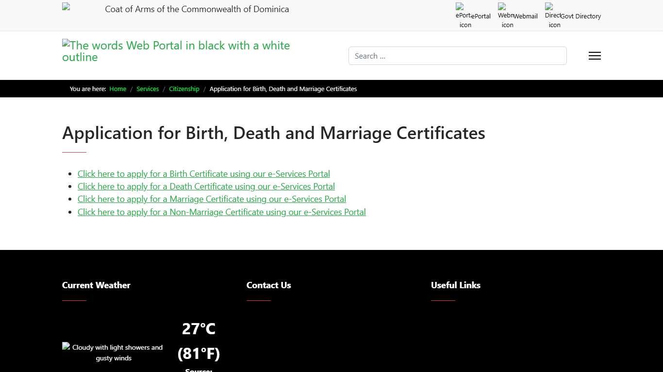 Application for Birth, Death and Marriage Certificates - Government of Dominica Web Portal